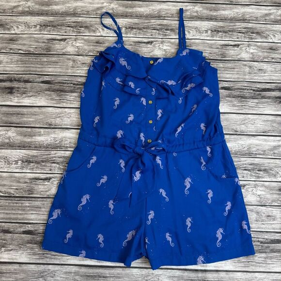 L'Amour Nanette Lepore Women's Seahorse Romper Blue White S SM Small Camisole - Picture 14 of 15
